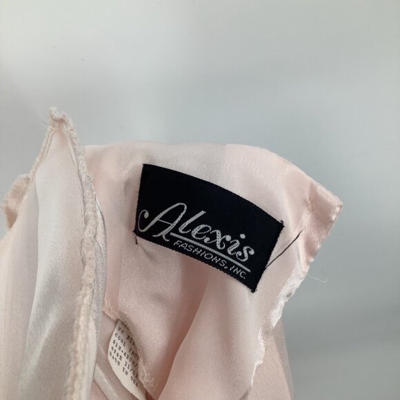 Alexis Women's Pink 11/12 Satin Stripe Blouson Puffed Shoulder Dress 80’s Vtg - Picture 8 of 9